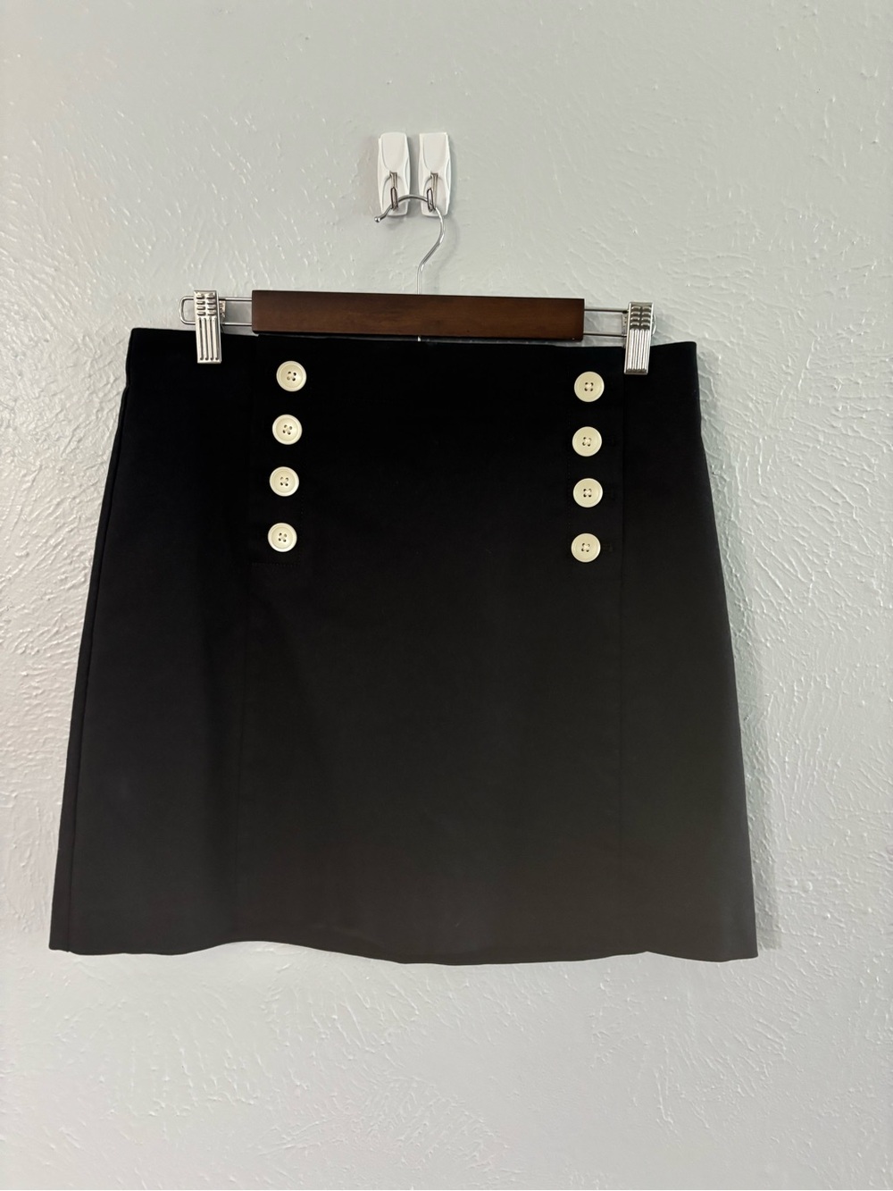 LOFT Black Mini Skirt with Ivory Button Detail